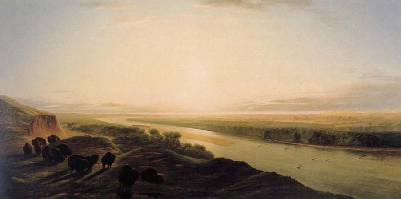 Jean-Baptiste Deshays A Herd of Bison Crossing the Missouri River China oil painting art